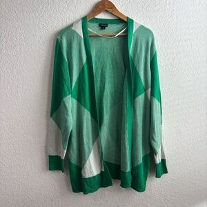 Torrid Green Argyle Open-Front Cardigan Sweater Size 2